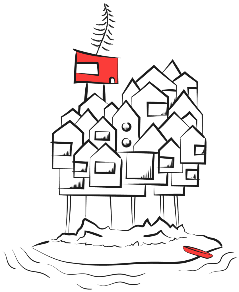 Illustration of red house standing on island
