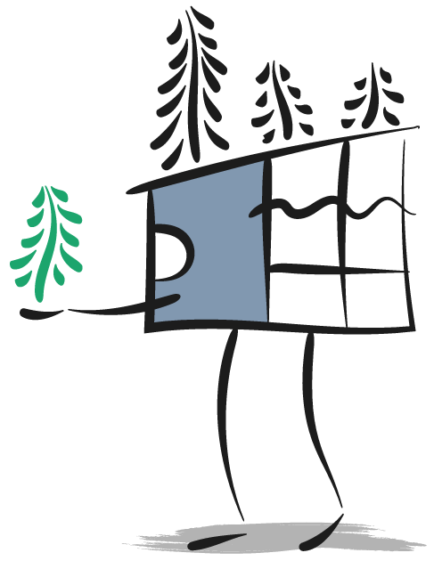 illustration of house character giving a tree in the palm of hand