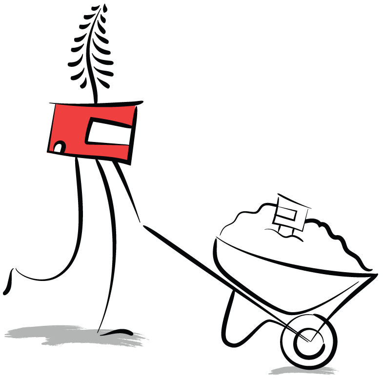 house character illustration using wheelbarrow